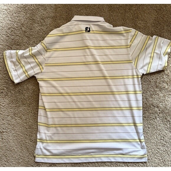 FootJoy Mens XL Golf Polo Wicking Polyester Stretch Striped Yellow And White - Picture 4 of 7